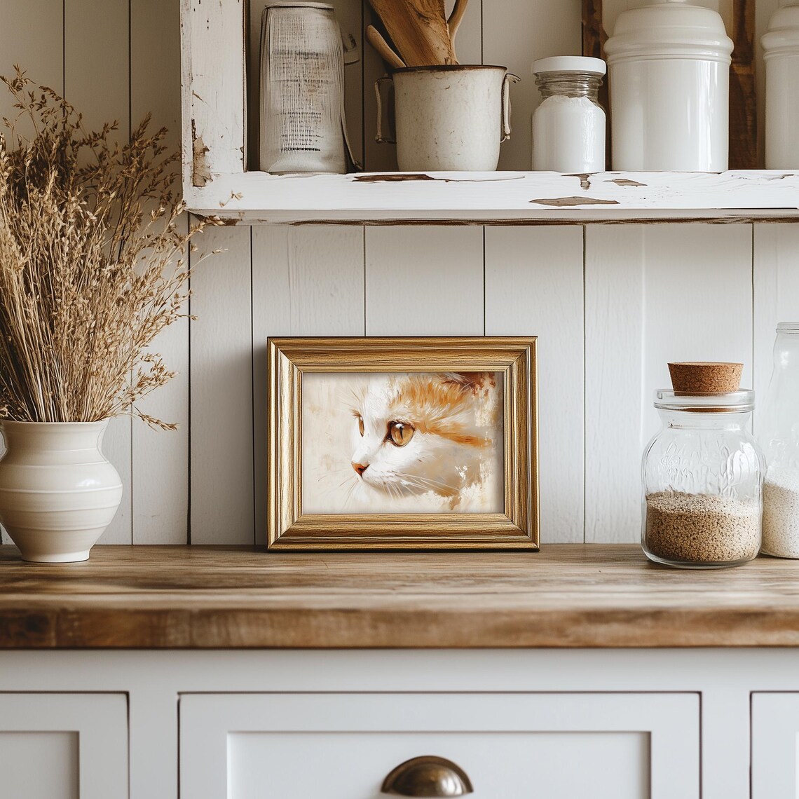 White And Ginger Cat Portrait Close Up Soft Oil Painting Poster - Image 4