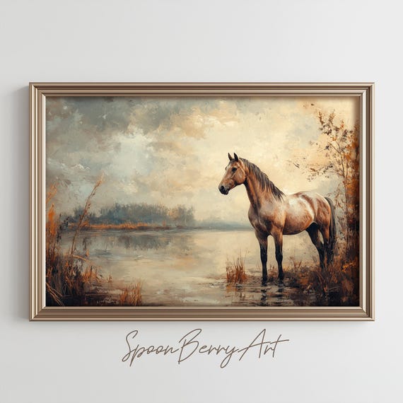 Horse Painting Moody Vintage Horse Wall Print Horse Print Wall Decor Western Cowboy Wall Art Rustic Oil Painting Art