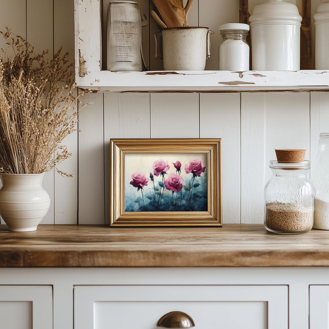 Roses Painting Vintage Pink Flowers Wall Print Flower Print Wall Decor Floral Wall Art Dark Moody Oil Painting Art - Image 5