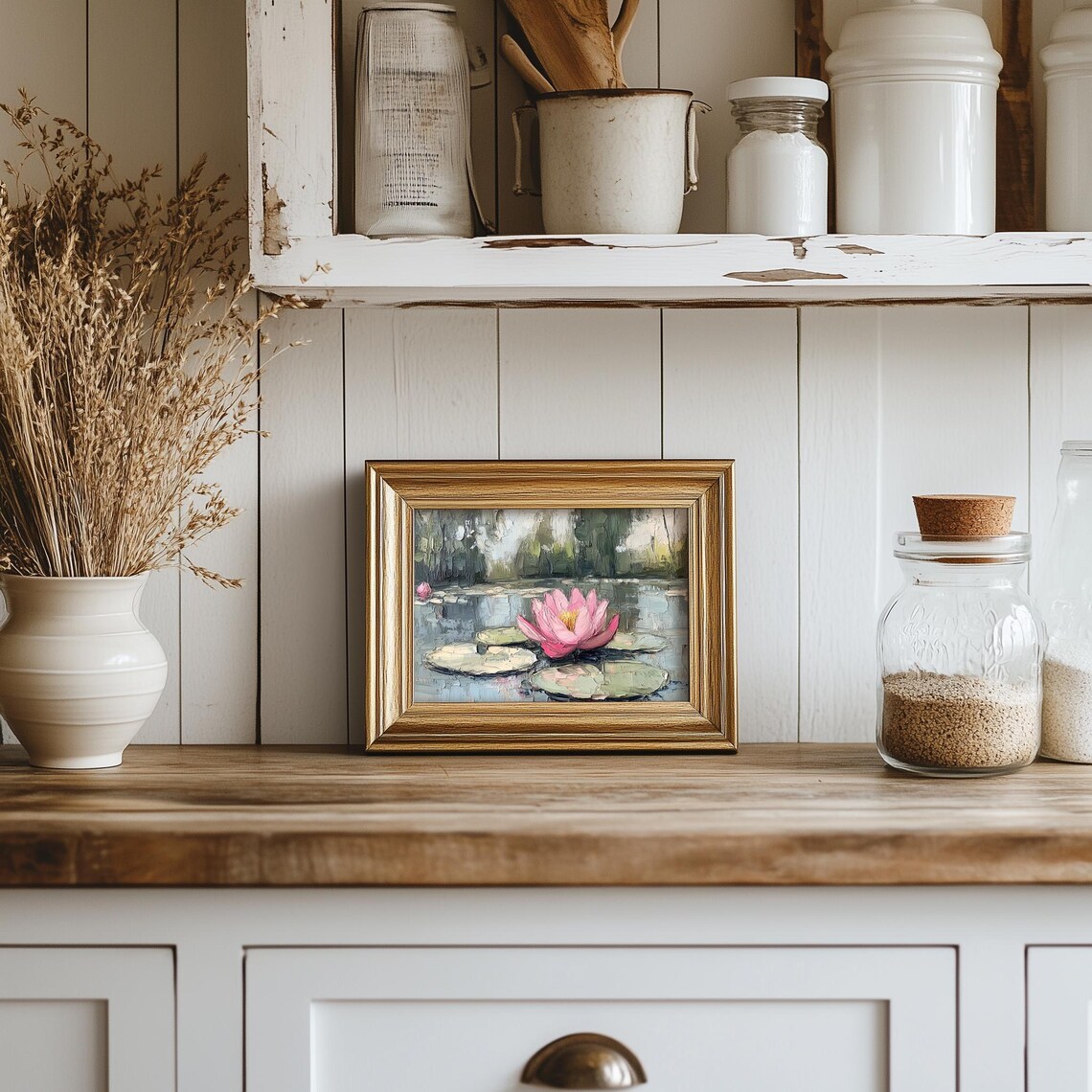 Lily Pad Painting Vintage Flower Wall Print Water Lilies Print Wall Decor Floral Wall Art Moody Tone Oil Painting Art - Image 5