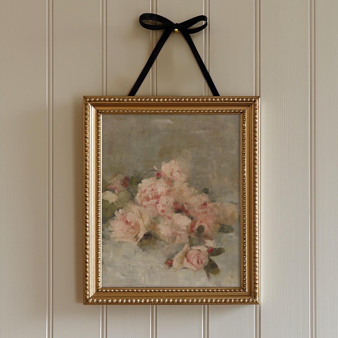 Vintage Pink Roses Bouquet Still Life Soft Floral Oil Painting Print