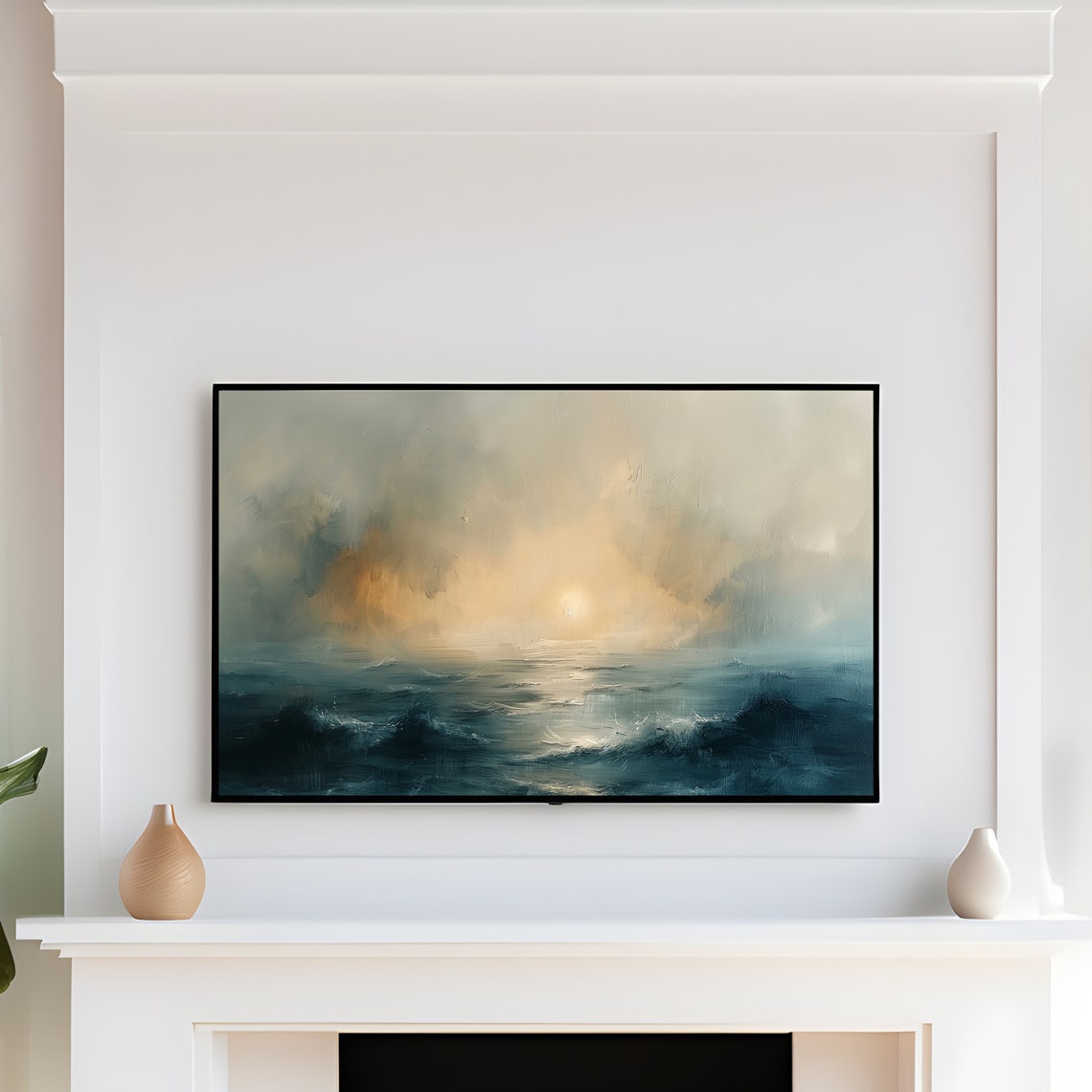 Moody Golden Sunset Ocean Waves Dark Seascape Painting Poster - Image 3