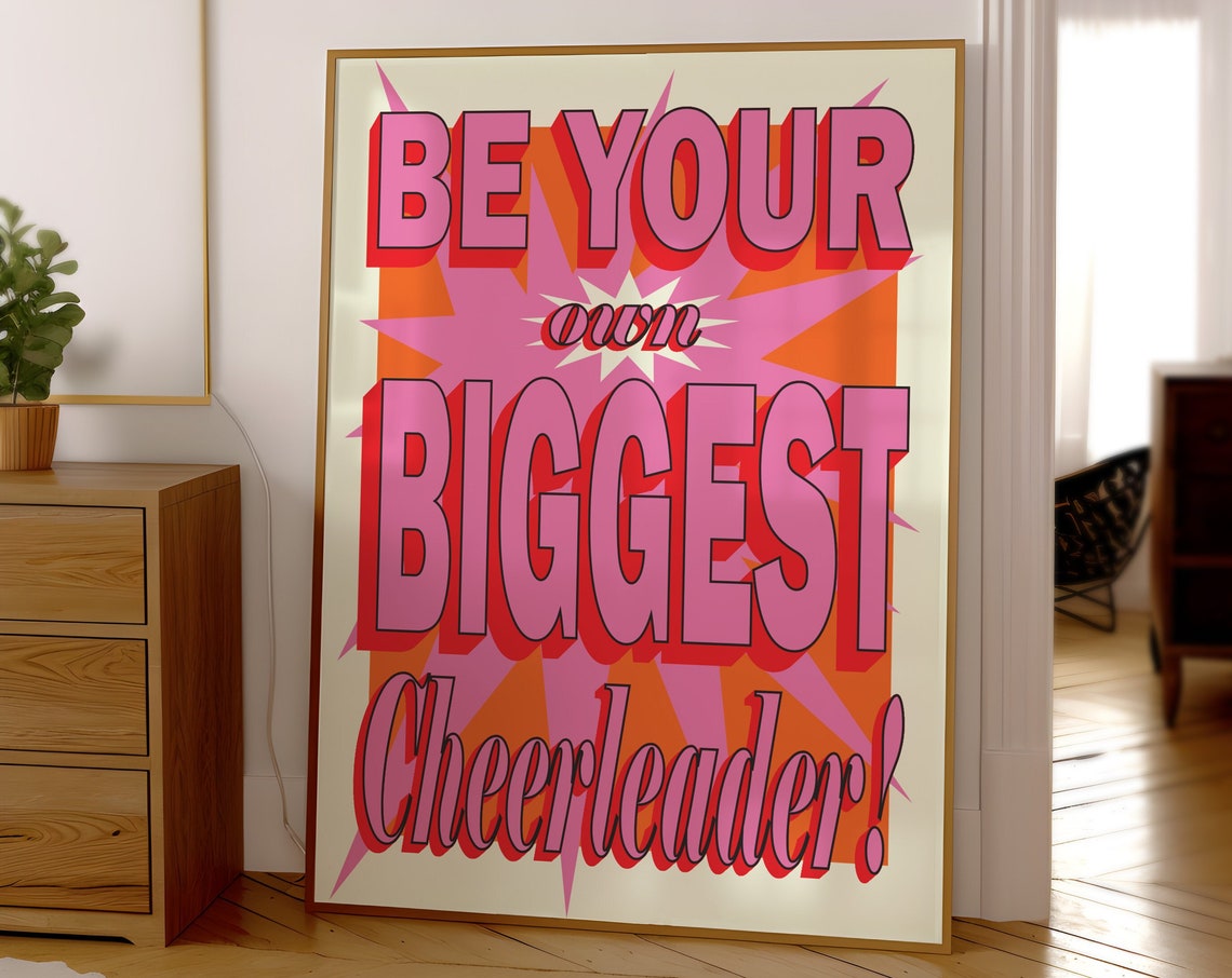 Be Your Own Biggest Cheerleader Retro Pink Burst Typography Poster - Image 3