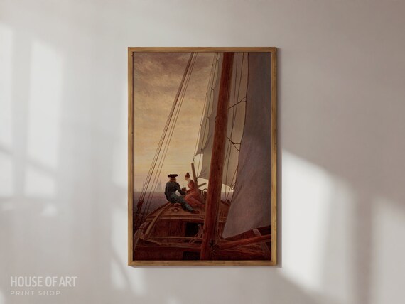 Vintage Romantic Wall Art Sailboat Art Victorian Painting Moody Print Antique Painting Dark Academia Decor