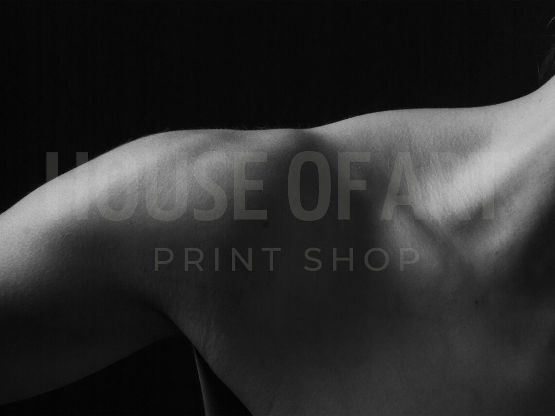 Black White Shoulder Close Up Dramatic Light Minimal Photography Art Poster - Image 2