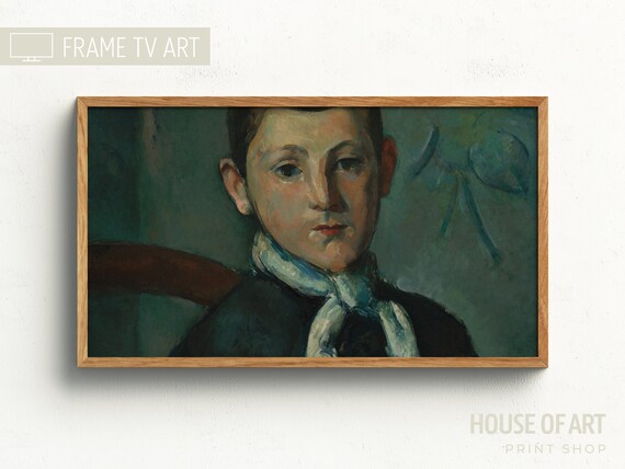 Post Impressionist Portrait Of Boy White Scarf Vintage Painting Wall Art Print
