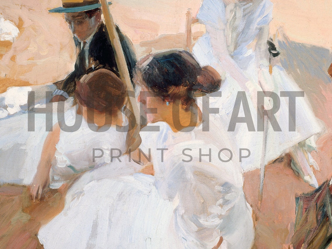 Sorolla Under the Awning Beach Gathering Impressionist Art Print - Image 2