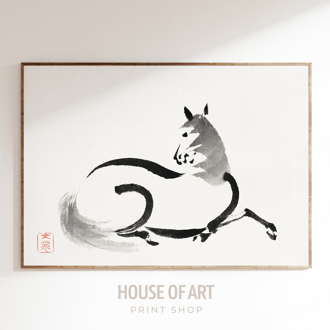 Abstract Japanese Sumi E Ink Horse Minimalist Brush Painting Art Print