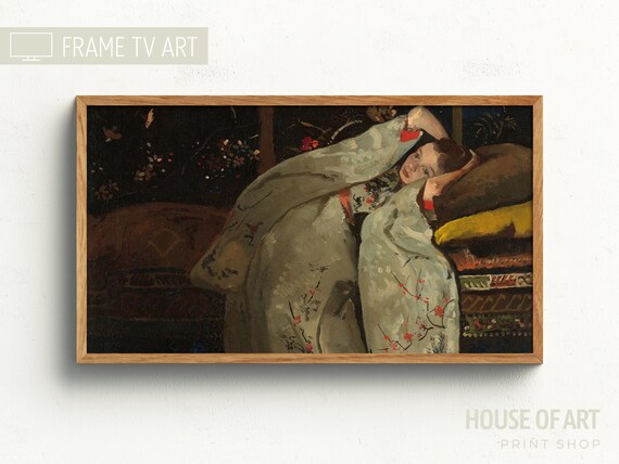 Vintage Girl In Kimono Oil Painting Reclining Woman Dreamy Art Poster