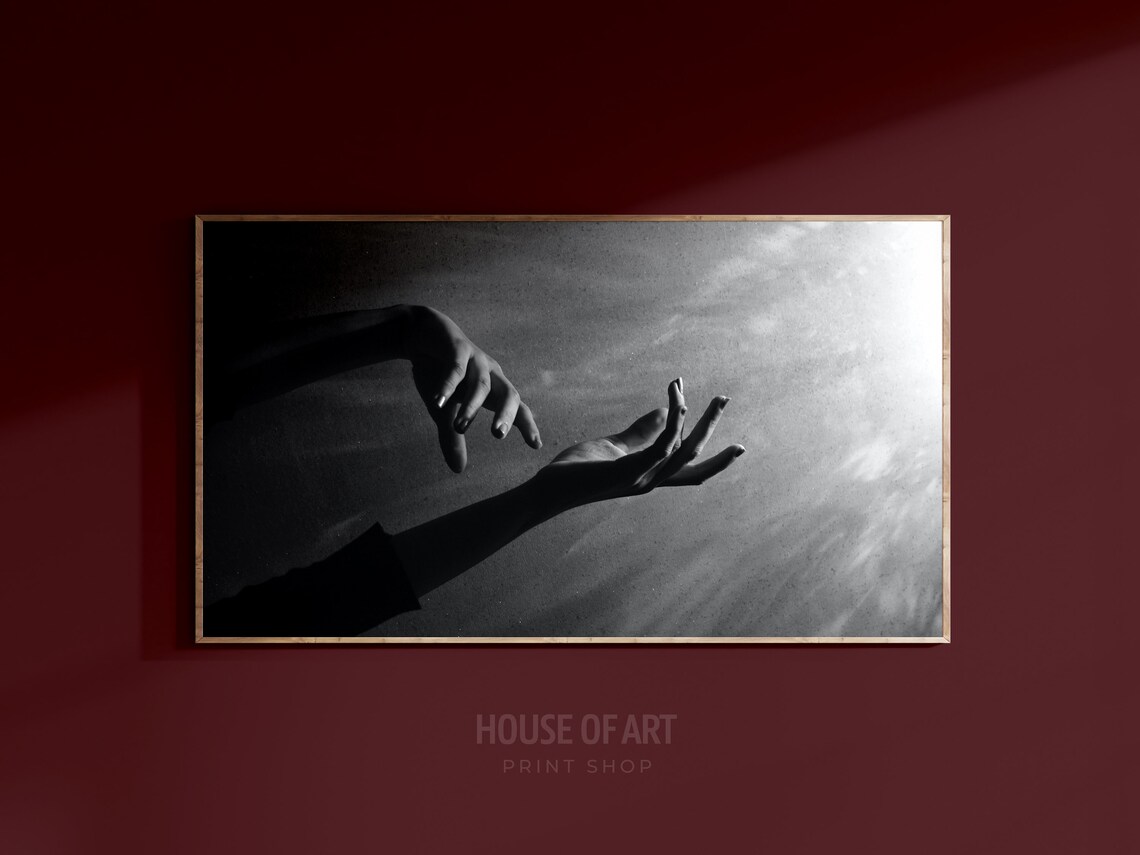 Black and White Hands Reaching Toward Light Shadow Minimal Photo Poster - Image 3