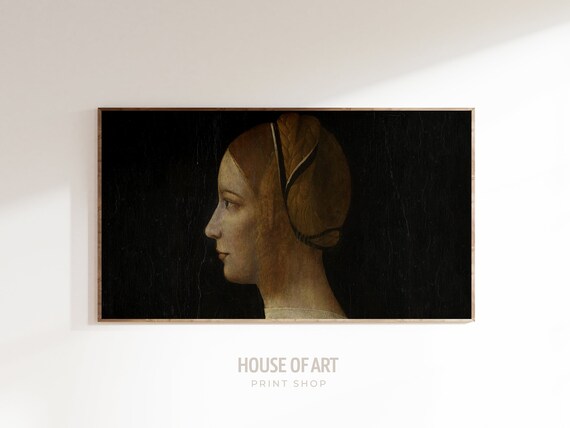 Renaissance Profile Portrait Woman Braided Red Hair Dark Oil Painting Print