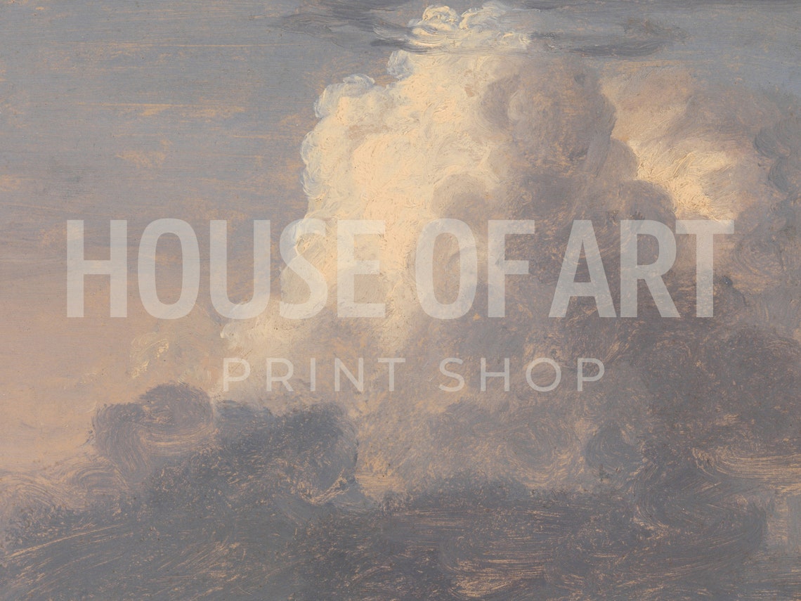 Billowing Cloud Vintage Painting Warm Sunset Tones Farmhouse Art Print - Image 2