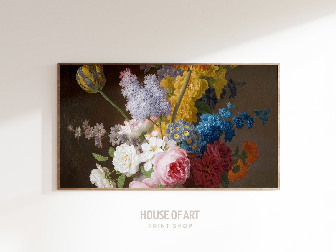 Moody Flowers Frame Tv Art Moody Floral Tv Background Frame Tv Art Vintage Flower Bouquet Still Life Painting Antique Tv Art