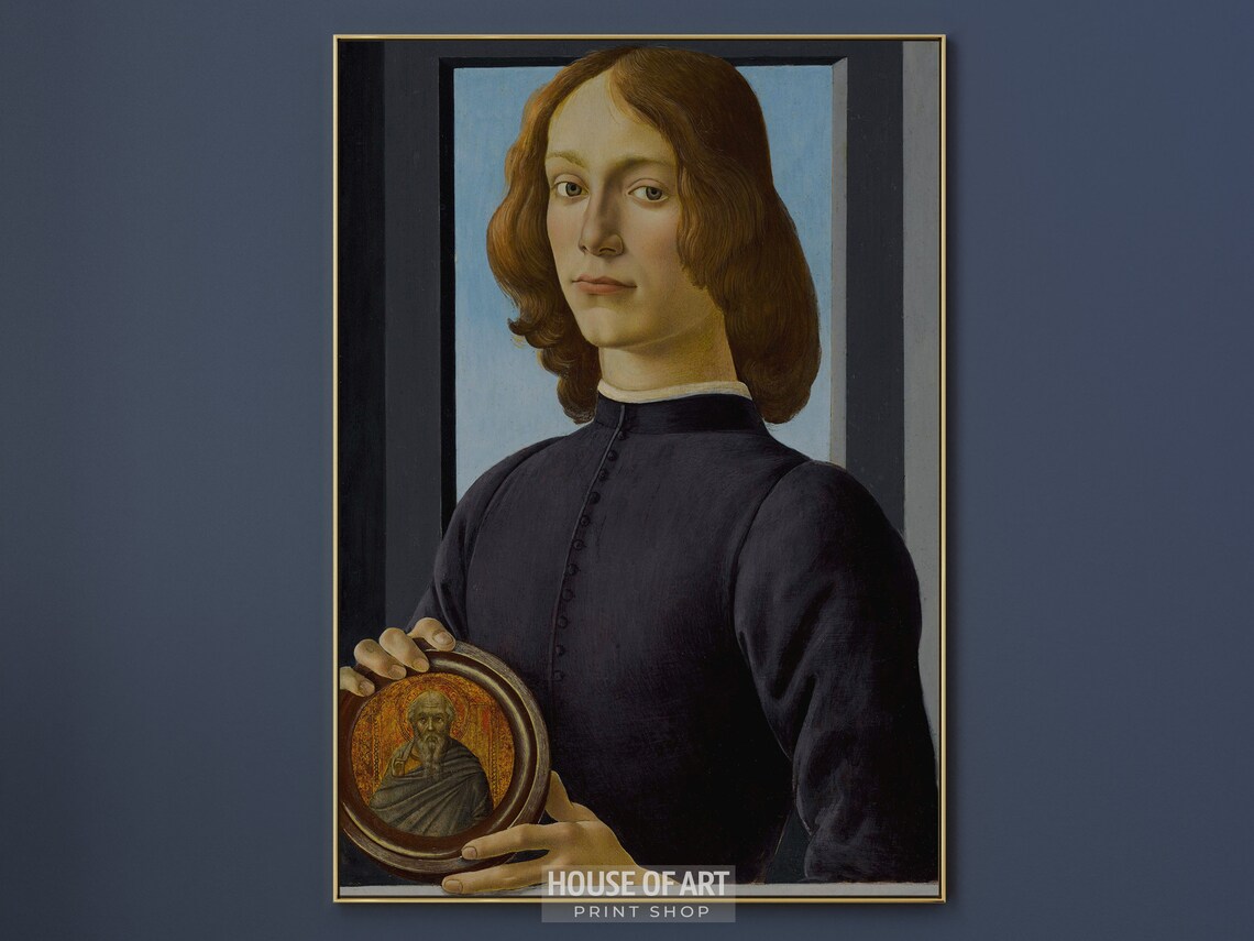 Botticelli Portrait of Young Man Holding Roundel Renaissance Masterpiece Print - Image 3