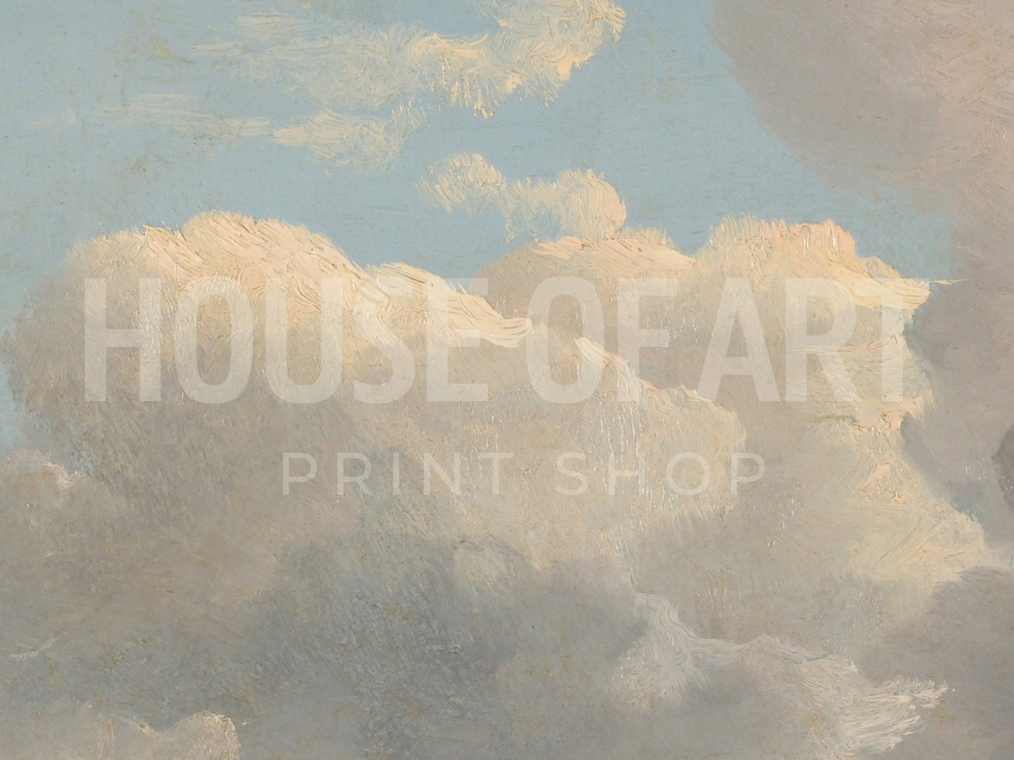 Dramatic Cumulus Clouds Vintage Oil Painting Soft Sky Study Art Print - Image 2
