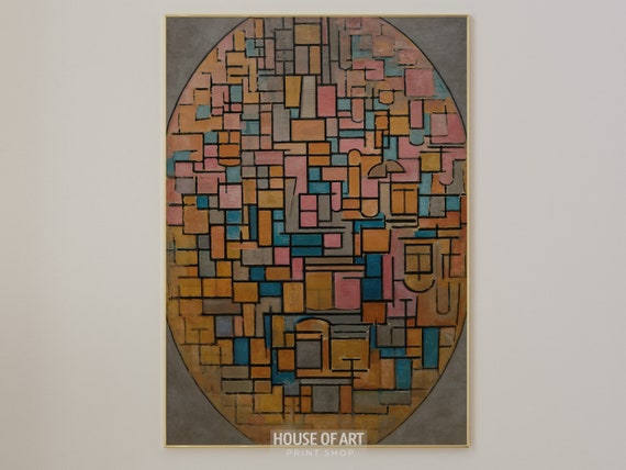 Abstract Wall Art Modern Composition In Oval Painting Contemporary Art De Stijl Print Geometric Wall Art Dutch Wall Art