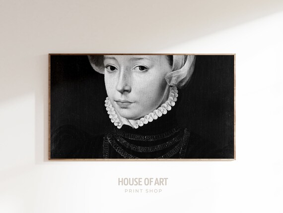 Black And White Portrait Of Young Woman White Cap Vintage Art Poster