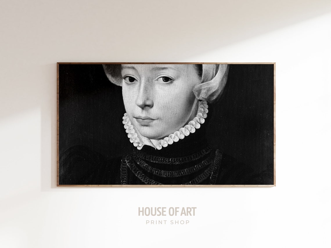 Frame Tv Art 4k Classic Portrait Of A Young Girl Oil Painting Vintage Female Artwork Black And White Beautiful Woman Face