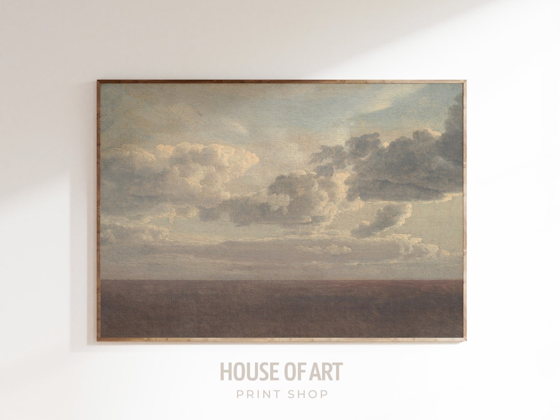 Vintage Cloud Study Neutral Sky Over Brown Plain Oil Painting Poster