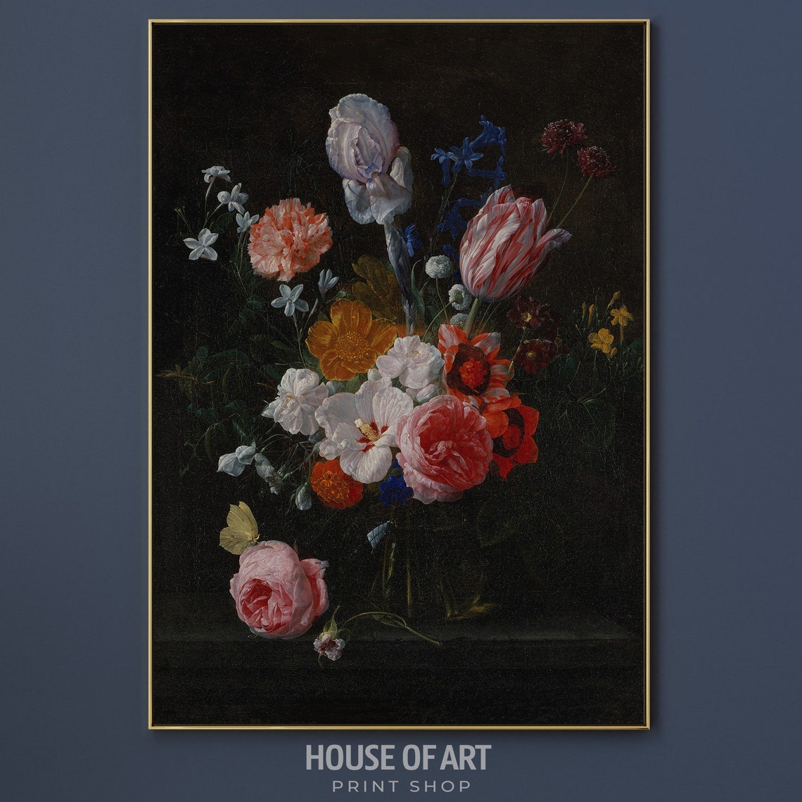 Bouquet Of Flowers Oil Painting Floral Still Life Realistic Artwork Flemish Baroque Painting Moody Romantic Art Wall Art - Image 3