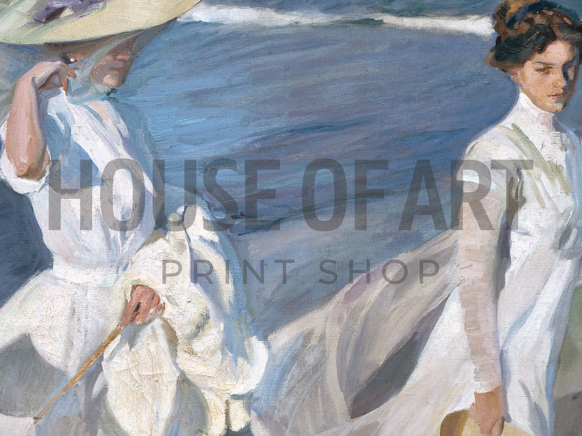 Coastal Female Portrait Print Women On The Beach Painting Beach Promenade Vintage Fashion Illustration Gallery Wall Wall Art - Image 2