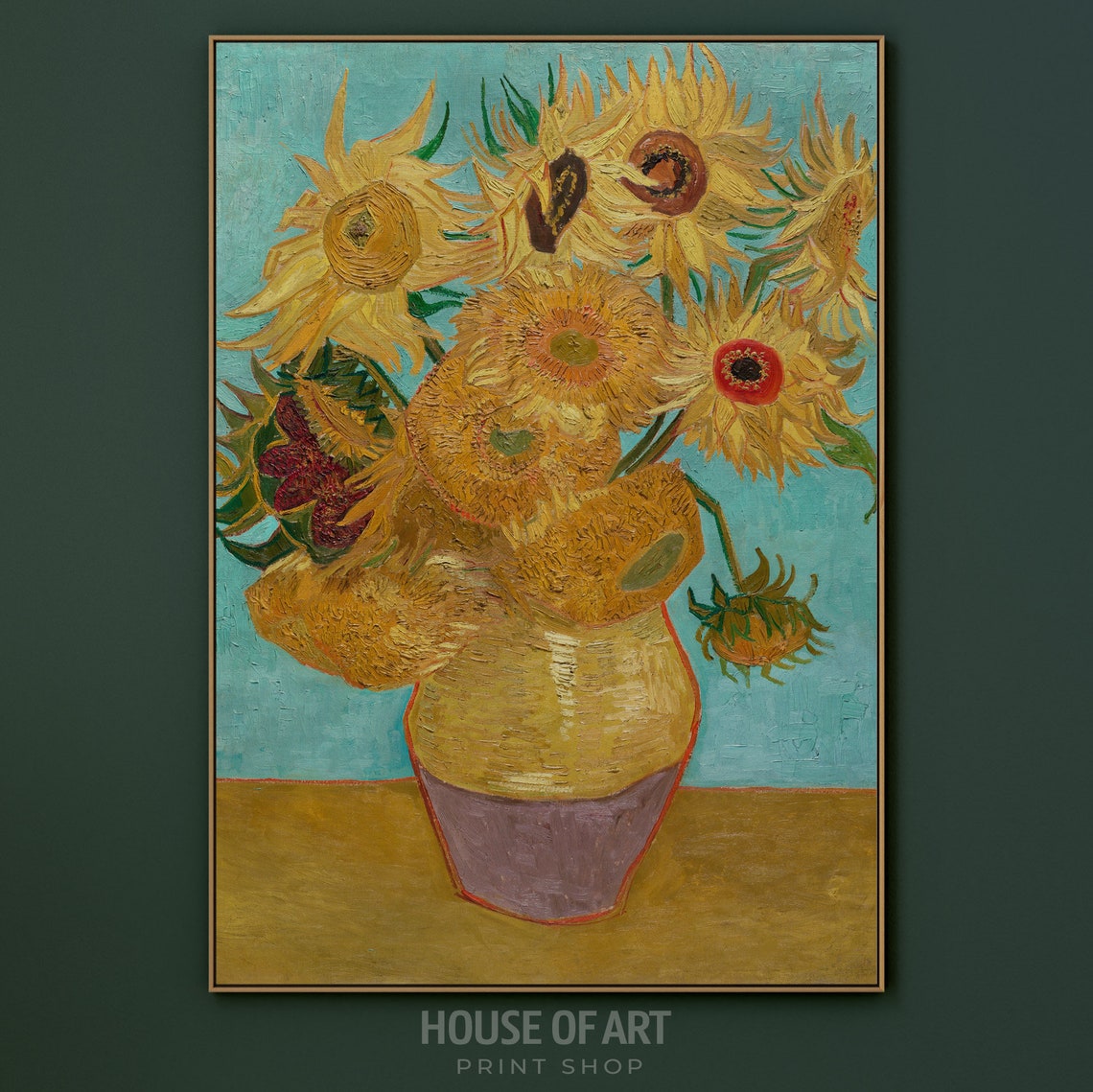 Sunflowers Oil Painting Vase With Bouquet Of Flowers Vintage Still Life Painting Famous Artwork Floral Wall Art - Image 2