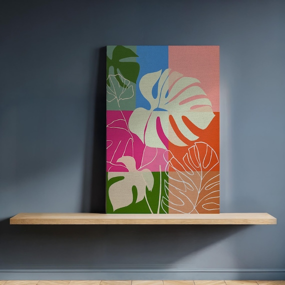 Bold Color Block Monstera Leaf Pop Art Botanical Canvas Poster