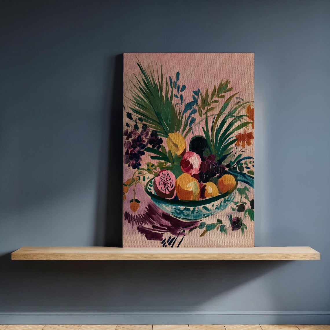 Tropical Fruit Bowl Still Life Painting Colorful Palm Poster