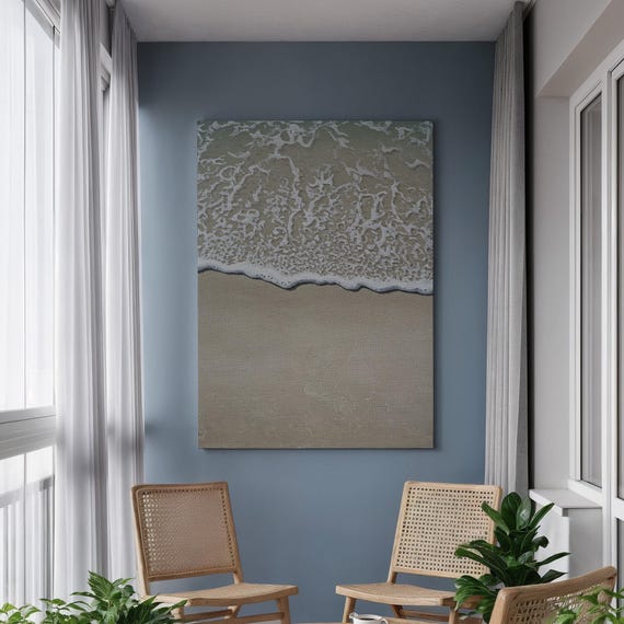 Ocean Wave Beach Canvas Wall Art Minimalist Sand And Sea Print Coastal Texture Painting Framed For Serene Bathroom Or Modern Home Decor