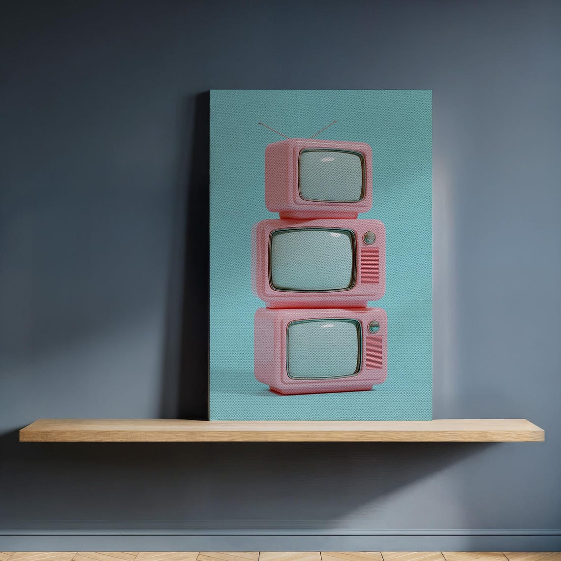 Pink Retro TV Stack Pastel Vintage Television Pop Art Decor Poster
