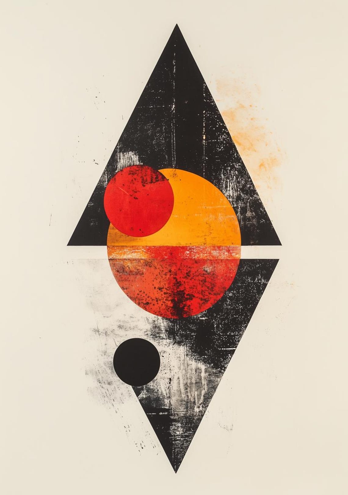 Abstract Geometric Print Inspired By Modern Art With Bold Red Yellow And Black Colors For Unique Home Decor