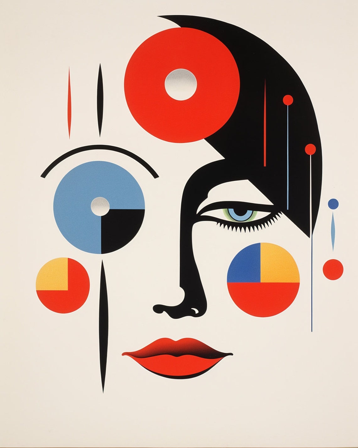 Geometric Abstract Woman Face in Colorful Modern Style Poster