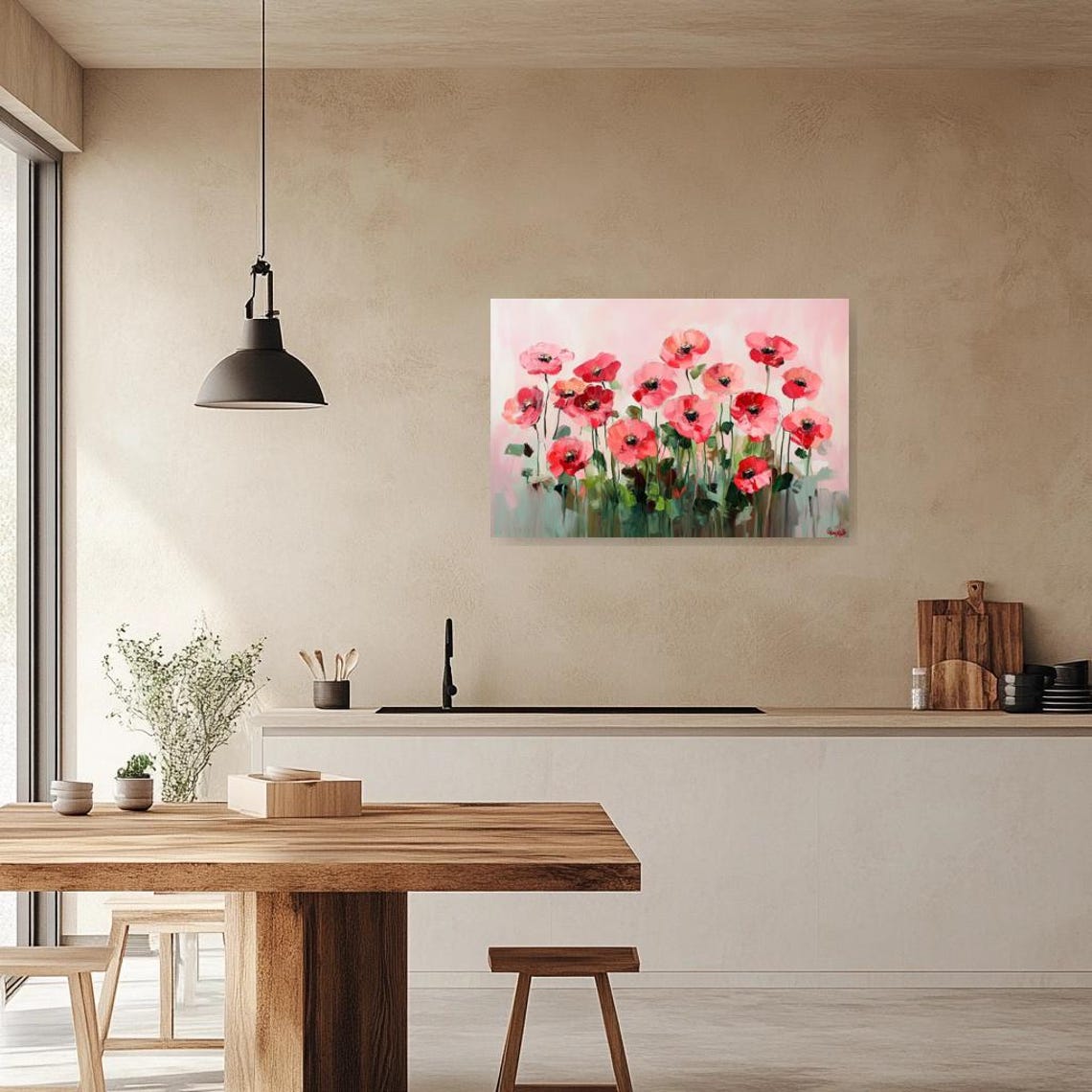 Floral Print Inspired By Monets Impressionism Pink Red Poppies Modern Wall Art Home Decor Bold Colors - Image 5