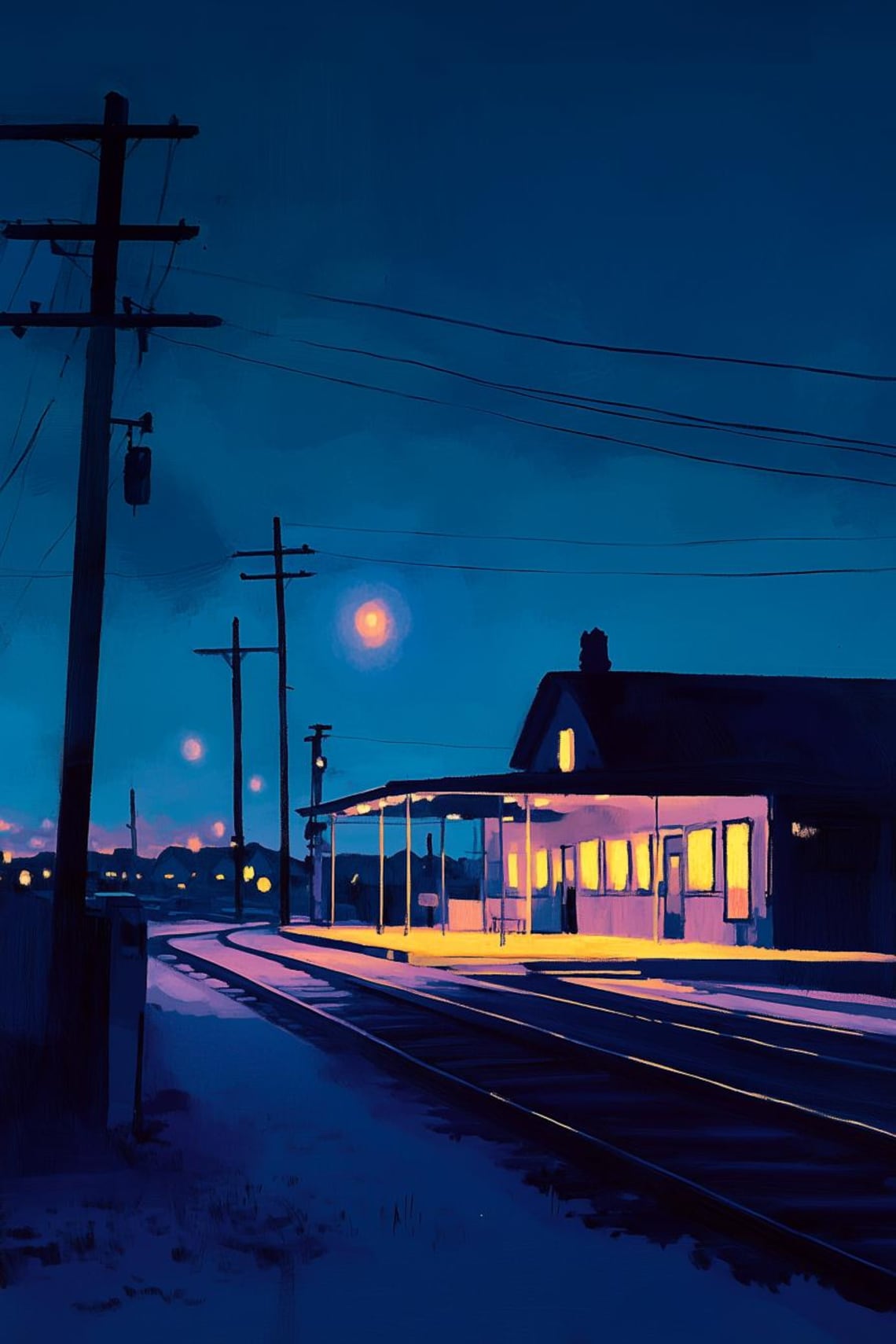 Edward Hopper-Inspired Nighttime Scene, Wall Art