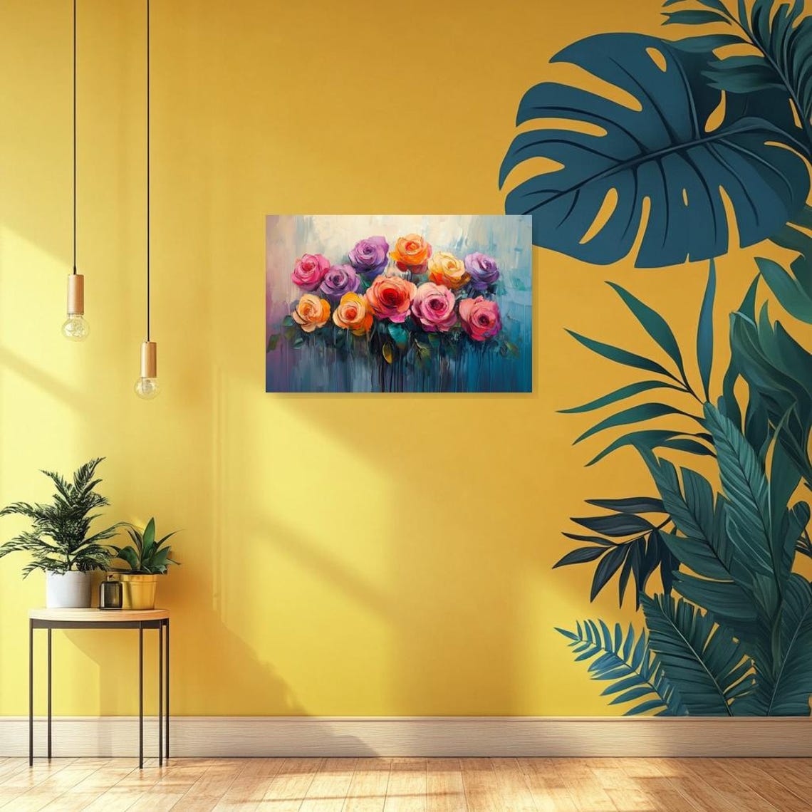 Impasto Colorful Roses Painting in Purple Orange and Pink Poster - Image 2