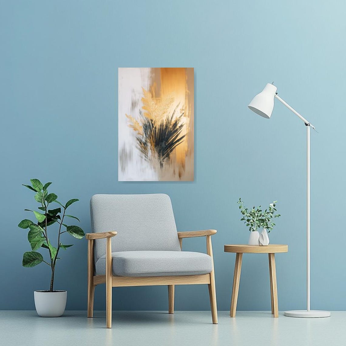 Black and Gold Abstract Palm Fronds Botanical Modern Art Poster - Image 2