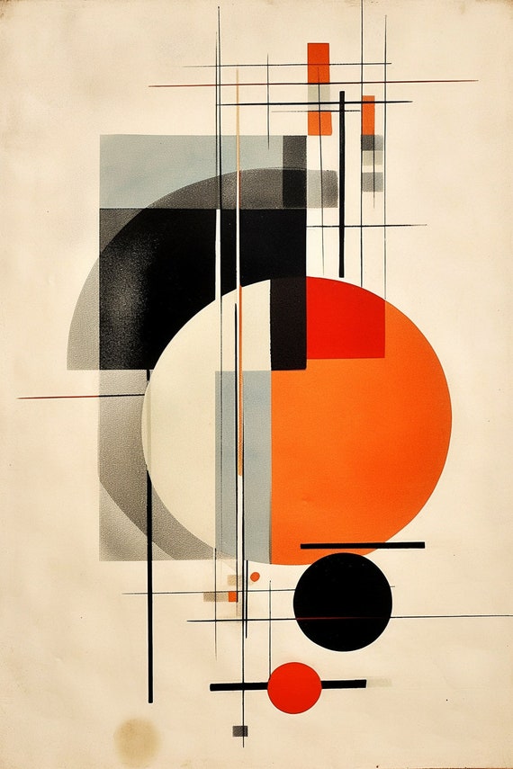 Geometric Masterpiece Red Cream And Black Circles Abstract Art In The Style Of Laszlo Moholy Nagy