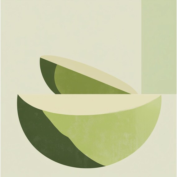 Minimalist Green Melon Slice Retro Abstract Art for Modern Home Poster