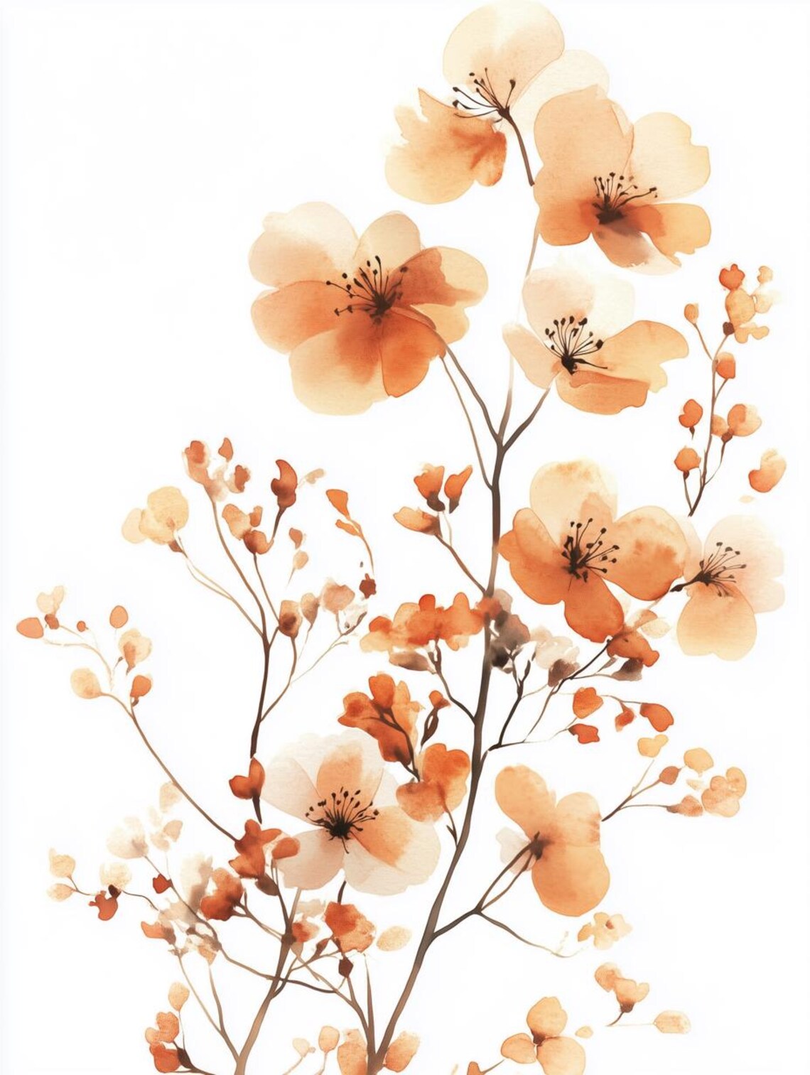 Soft Peach Wildflowers Airy Watercolor Botanical Floral Art Poster