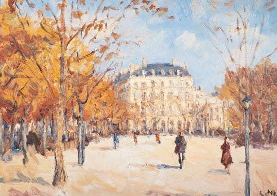 Autumn Street Scene Wall Art Inspired By Impressionism With Bold Colors And Textured Brushstrokes Print Home Decor
