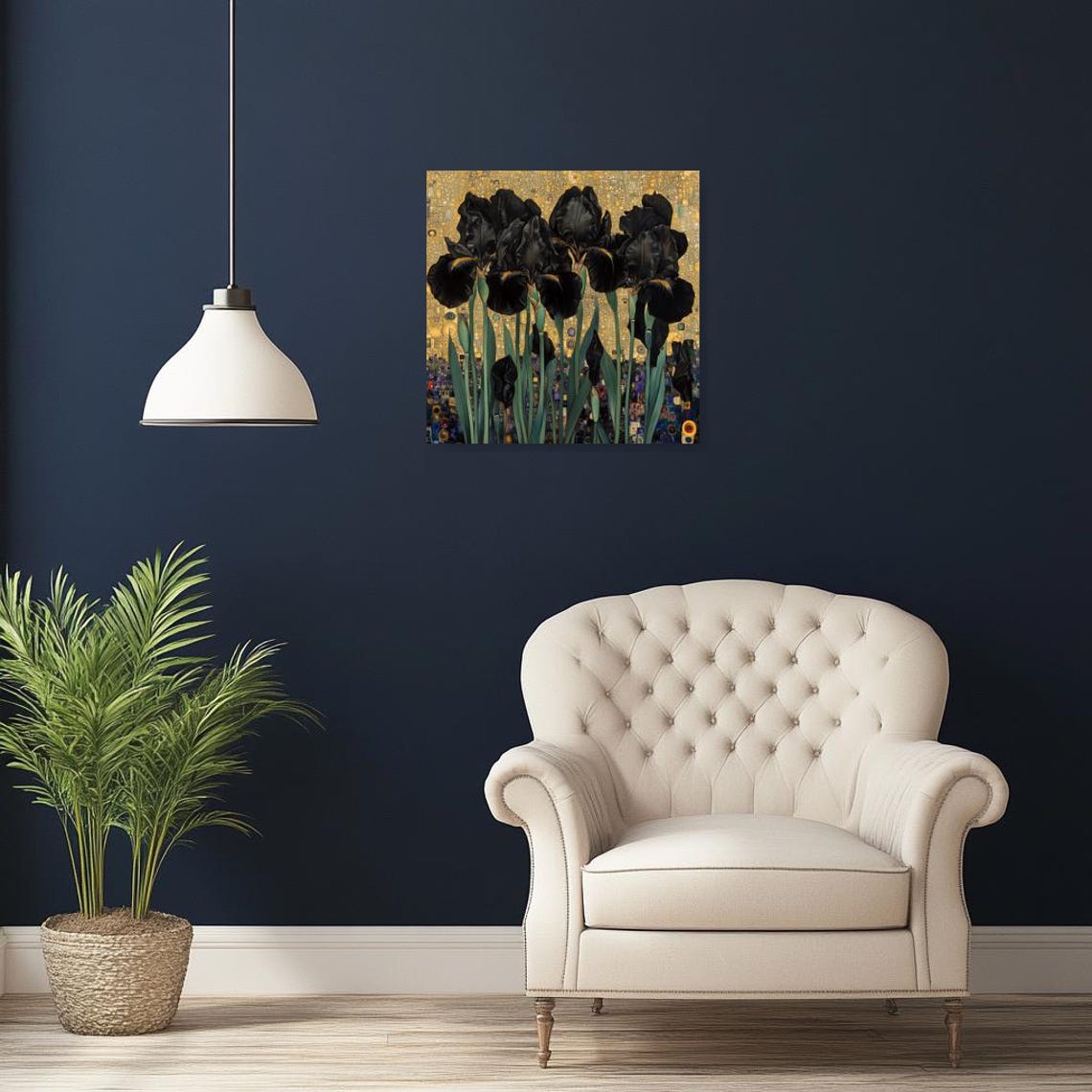 Black Irises Golden Mosaic Klimt Style Art Nouveau Art Poster - Image 3