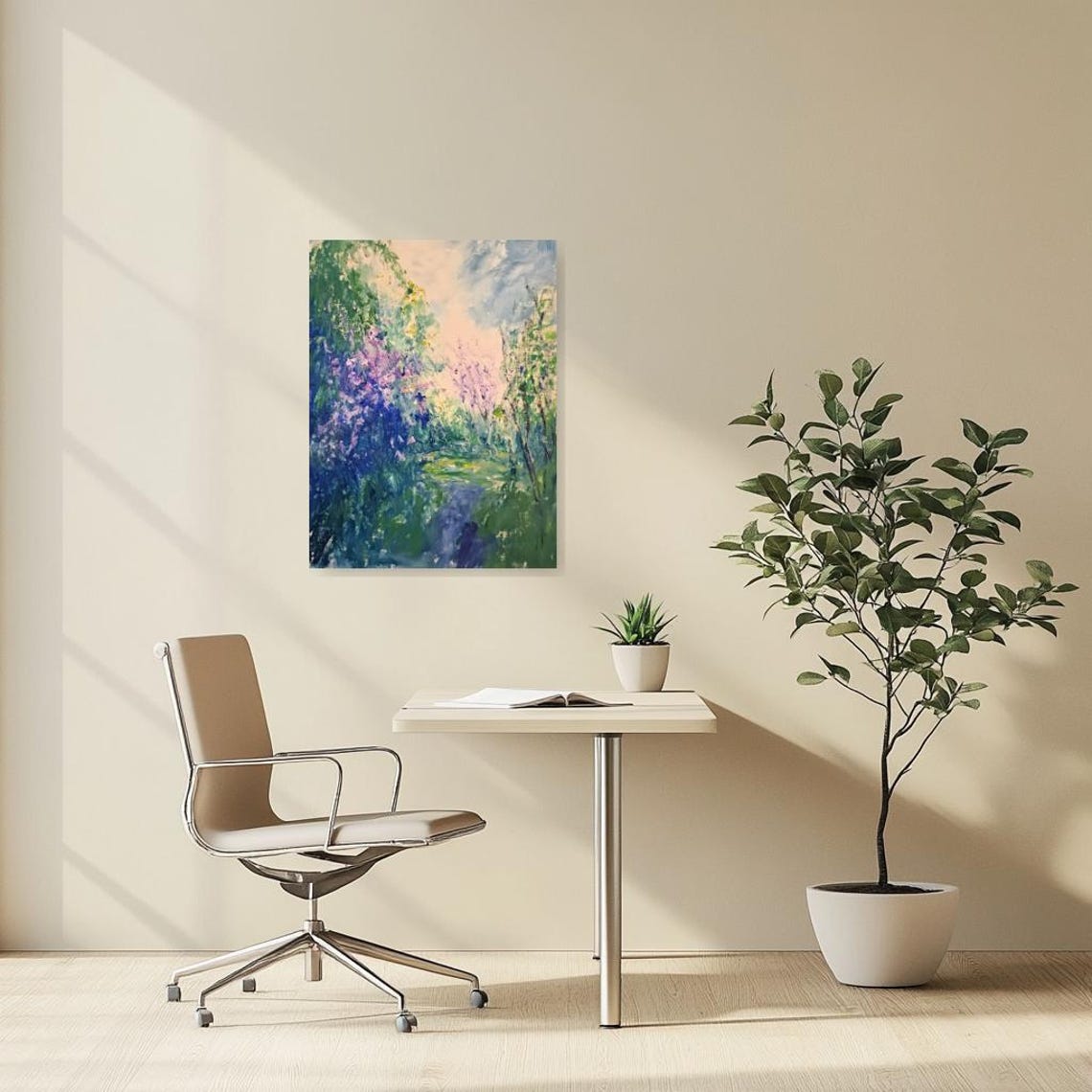 Soft Impressionist Blossom Garden Path Spring Landscape Poster - Image 2