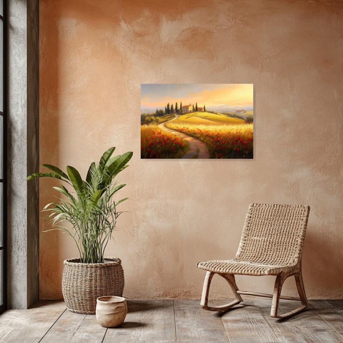 Golden Tuscan Hills with Red Poppies and Hilltop Villa Poster - Image 5