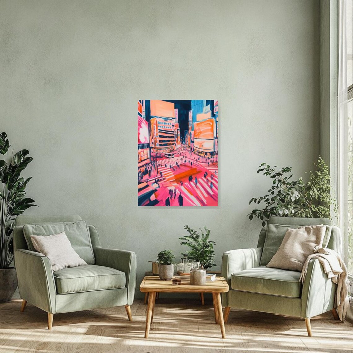 Neon Pink Tokyo Night Crossing City Lights Crowd Urban Art Poster - Image 3