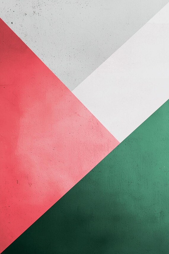 Bold Diagonal Color Block Abstract Geometric Art Poster in Pink Green White