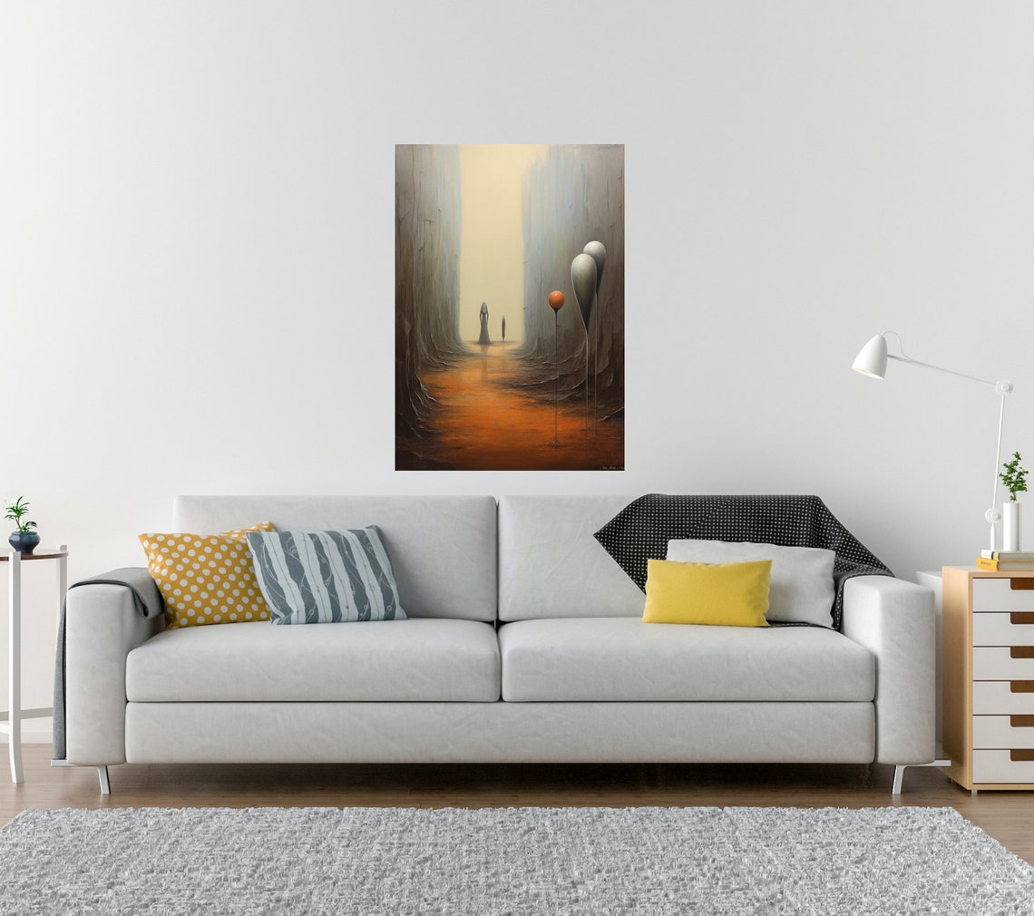 Surreal Dreamscape Canyon Figures Balloons Abstract Art Poster - Image 2