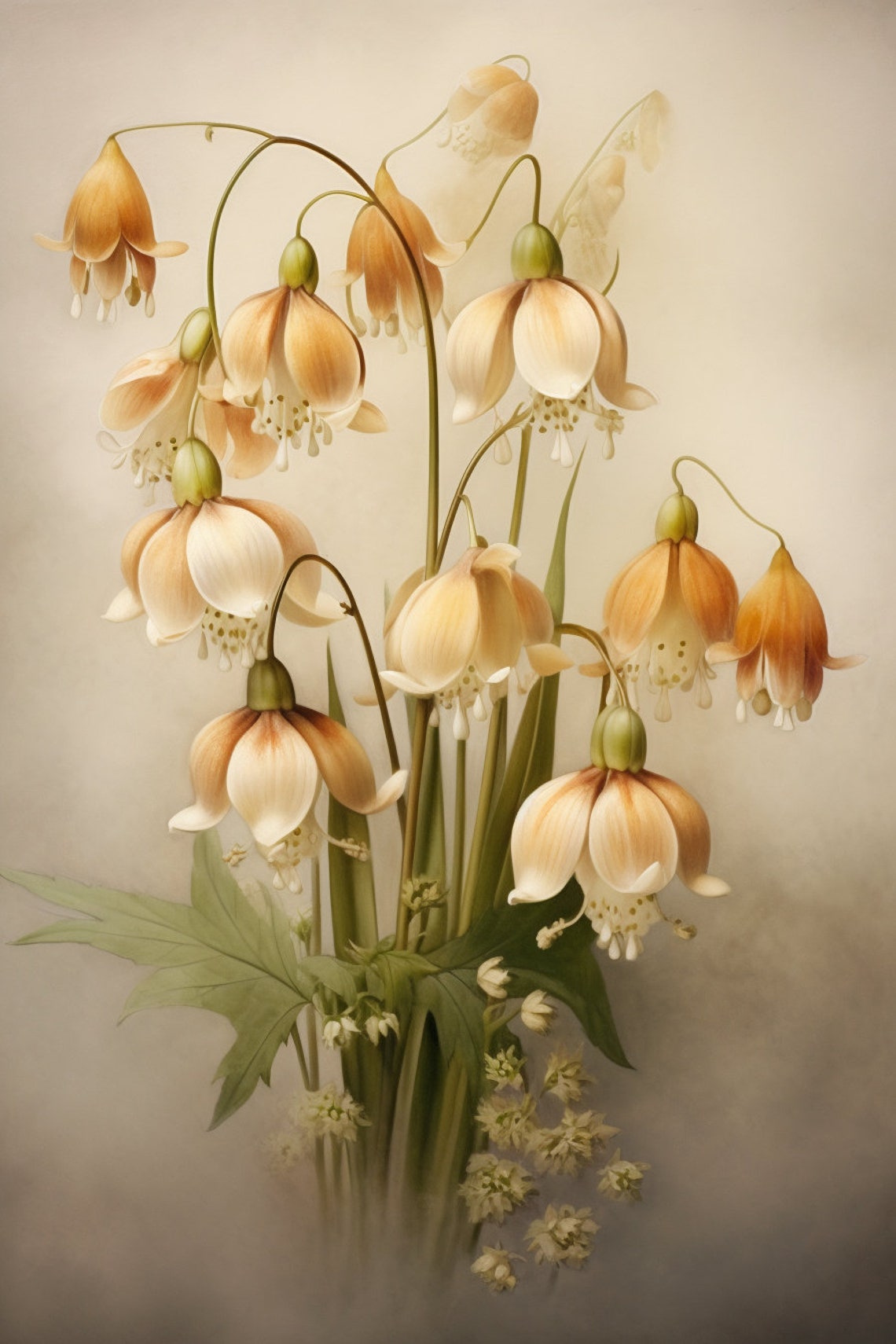 Vintage White Ladybell Bell Flowers Classic Botanical Poster