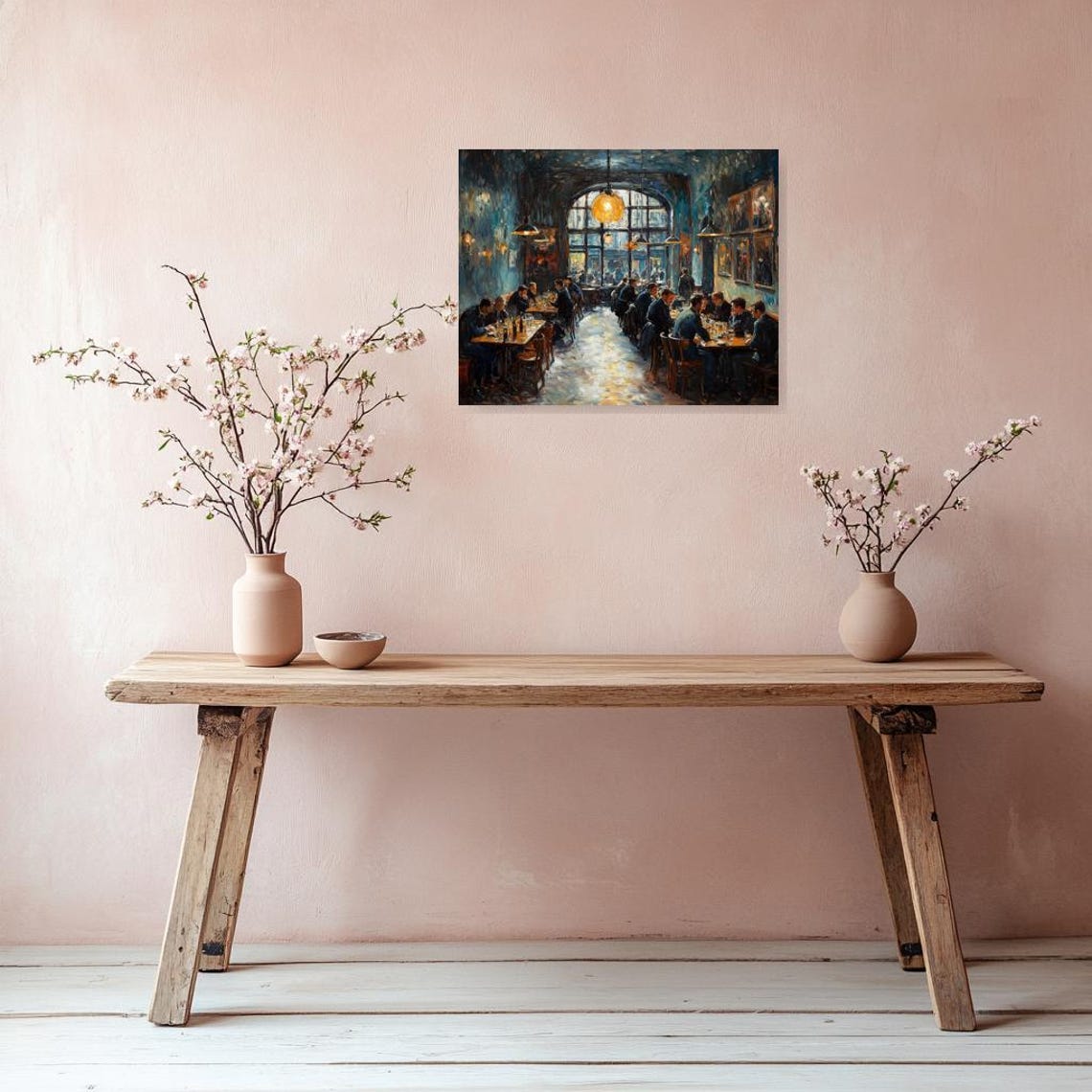 Cozy European Cafe Interior Warm Lamps Impressionist Art Poster - Image 3