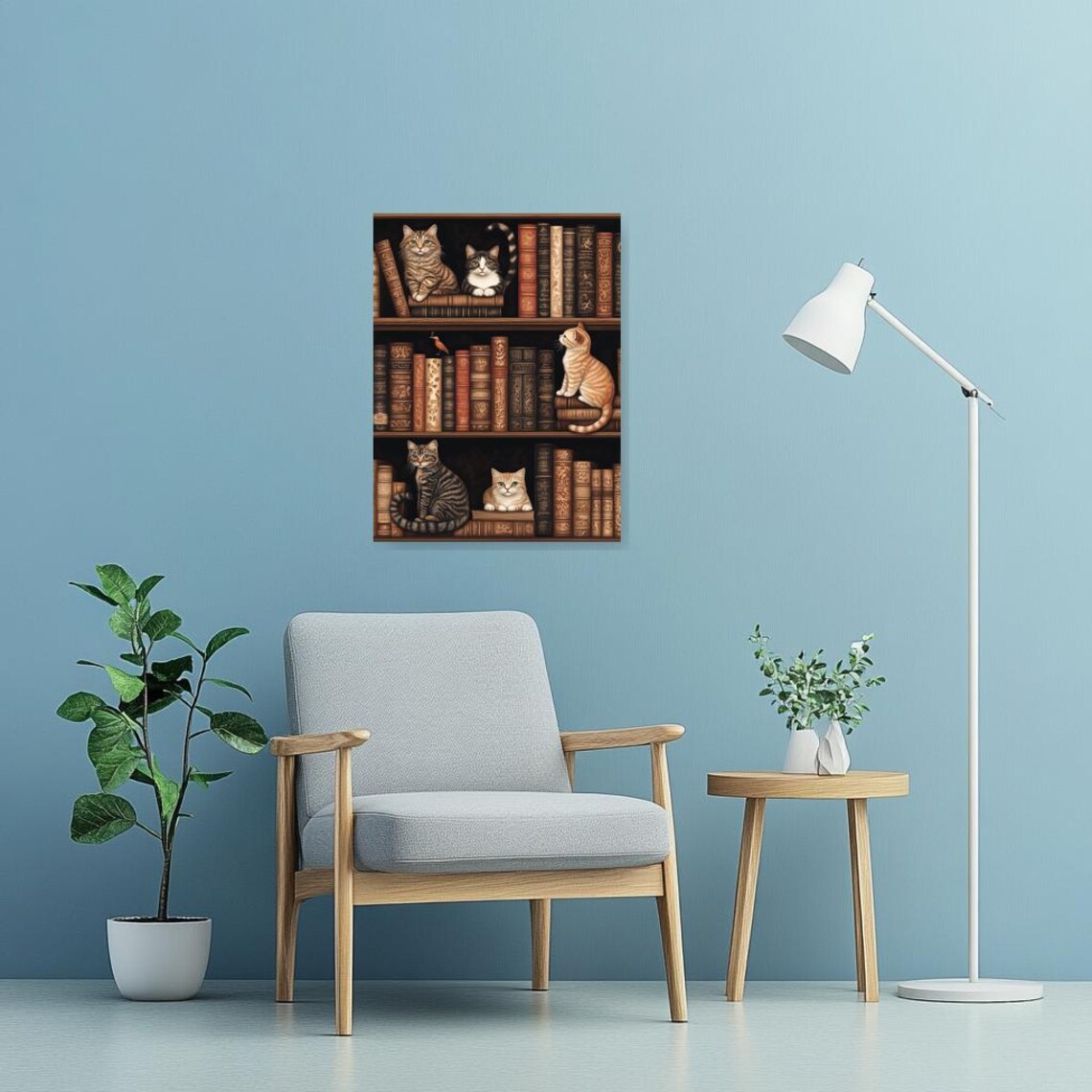 Cute Cats Lounging On Vintage Bookshelves Whimsical Library Art Poster - Image 2
