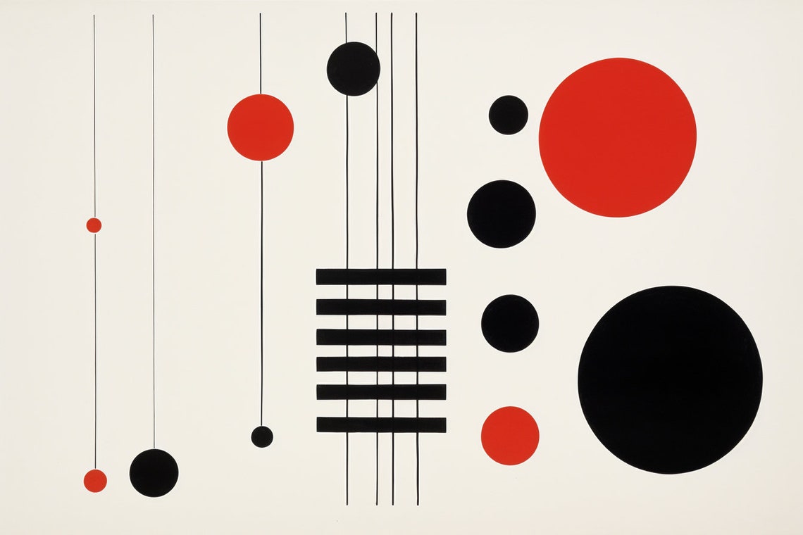 Minimalist Red Black Circles Lines Geometric Modern Art Poster